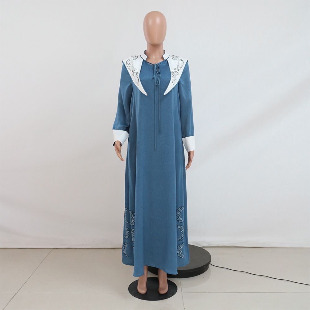 Women’s Clothing Fashion Clothing Diamond Studded Contrasting Robe Dress For Women Jalabiya_ecoleips.com