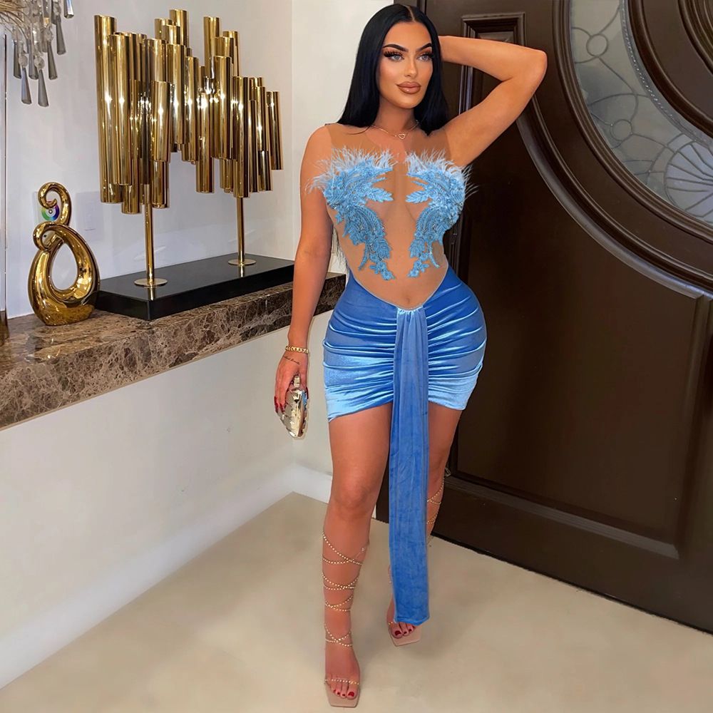 Women's Clothing sexy tube top dress see-through hip party short skirt _ecoleips.com