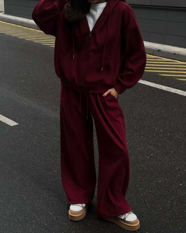 Women's Casual Long Sleeve Hooded Sports Cardigan Pants Two-piece Set Spring And Autumn Women's Cotton Sweater_ecoleips.com