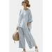 Women's Colorblock Stripe Lounge Set Oversized Cropped Top Wide-Leg Pants S-5XL 27 Colors_ecoleips.com