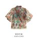 Verve 2025 Summer New Women's Fashion Niche Design Turn-down Collar Printed Chiffon Puff Sleeve Blouse_ecoleips.com