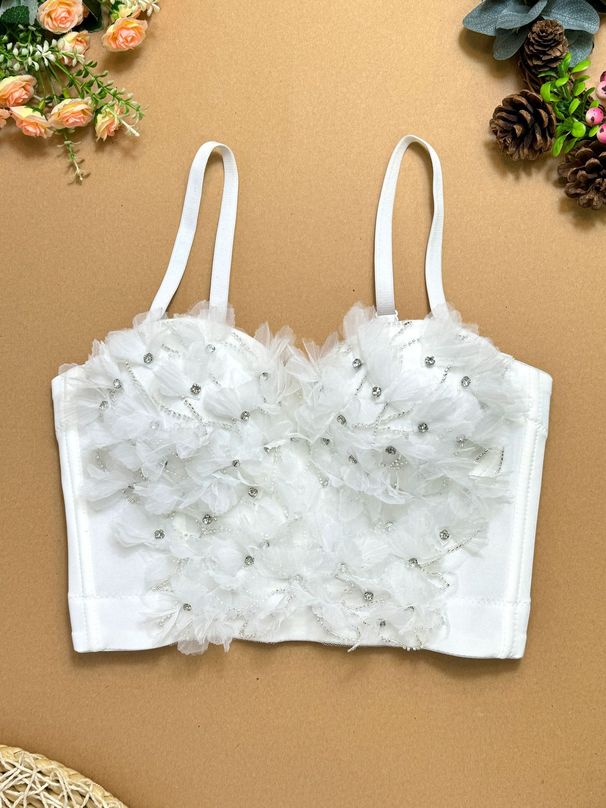 Women's Clothing Small Flower Beaded Fishbone Bra With Chest Pads High End Outer Wear Sexy Disco Wear With Tube Top_ecoleips.com