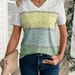 Women's Clothing V Neck Short Sleeved Tops Large Size Contrast Color Matching Print Pullover Versatile T Shirt_ecoleips.com