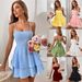 2026 Summer Pure Cotton Square Neck Strap A-line Short Sweet And Fresh High Waist Bow Tie Slim Fit Dress_ecoleips.com
