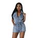 Women's Clothing High Elasticity Short Sleeved Loose Washed Denim Jumpsuit Bodysuit For Formal & Casual For Women_ecoleips.com