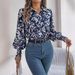 Elegant Color Block Floral Lantern Sleeve Collared Shirt Women's Spring Summer Top Real Shot_ecoleips.com