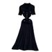 Elegant Pearl Button Detail Knitted Long Dress for Women Gentle Fit Slim Fit Pleated New Style 2026_ecoleips.com
