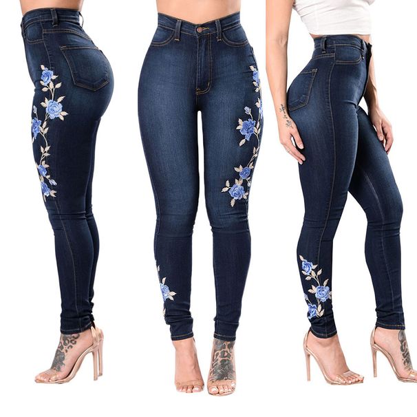 Cross-border Foreign Trade European And American Embroidered Jeans Pencil Slim-fit Pants For Women_ecoleips.com