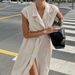 French Commuter Temperament Cotton And Linen Dress Female 2025 Summer Elegant Khaki Lace Shirt Dress Long Skirt Women's Clothing_ecoleips.com