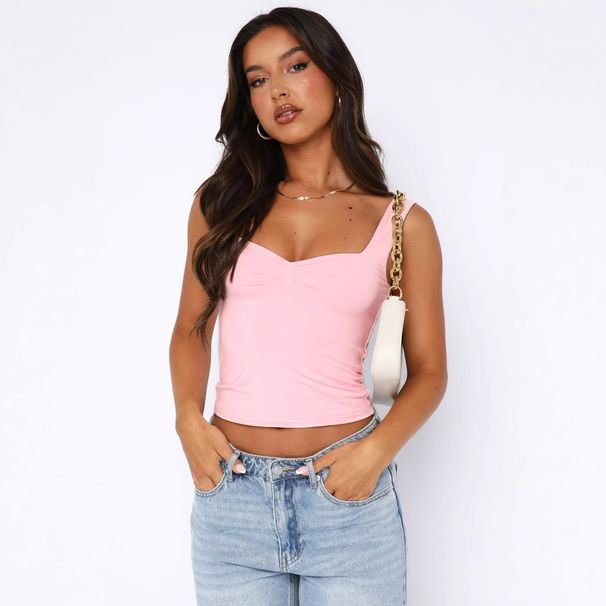 L25T108 European And American Women's Spring Fashion New Casual Slim-fit Patchwork Cropped Solid Color Square-neck_ecoleips.com