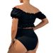 Maternity Bikini Set Solid Color Pregnancy Swimsuit with Short Sleeve Top And High Waist Bottom for Expecting Mothers_ecoleips.com