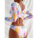 European And American Women's Multiple Print Tight-Fitting Sexy Hollow-Out Long-Sleeve Triangle One-Piece_ecoleips.com