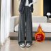Aria Basics 2025 New Straight-Leg Floor-Length Wide-Leg Korean Fashion Versatile Lazy Style High-Waisted Drawstring Leopard Print_ecoleips.com