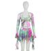 W092ST European And American Hot Girl 2024 Spring New Fashion Long Sleeve Colorful Printed Tie-Up Cropped Women's Set_ecoleips.com