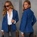 Women's Washed Blue Denim Blazer Jacket, Slim Fit Casual Office Wear, Stretch Comfort, Classic Western Style, S/M/L/XL_ecoleips.com