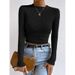 Wholesale Of Long-Sleeved Checkered Round Women's T-Shirts And Pleated Tops For Autumn And Winter Fashion, Slimming And_ecoleips.com