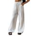 Women's Casual Wide Leg Pants With Pockets, Textured Fabric High Waist Pull String Trousers, Comfortable Daily Wear Lounge Pants_ecoleips.com