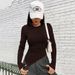 Voya Women's Slim Fit Long Sleeved T-shirt, Asymmetrical Round Neck Solid Color Knitted Sweater Top_ecoleips.com