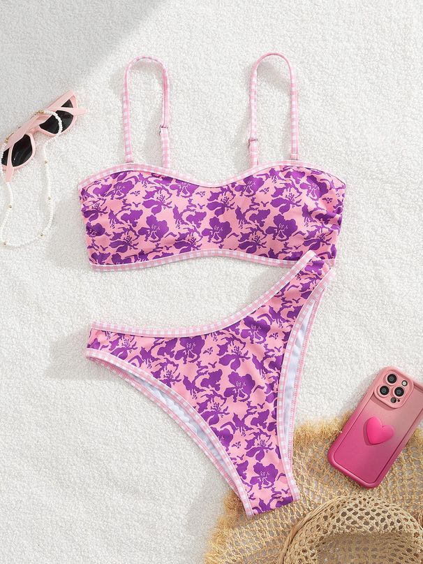 Trendy Swimwear Printed Triangle Cup Bikini Women's Tie Neck Thong Two Piece Swimsuit European American Style New_ecoleips.com