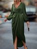 Women's Satin Maxi Dress With Slit Lantern Sleeves Irregular Long Sleeves Casual Elegant Fashion For Spring Summer_ecoleips.com