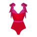 Women's One-Piece Swimsuit With Bow Tie - Color Block Design_ecoleips.com