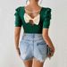Summer Women's Bubble Short Sleeve T-Shirt Bowknot Top European American Style All Match Pullover Fashion Tees_ecoleips.com