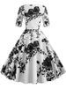 Half Sleeve Black Summer Women Dress Floral Print Vintage Party Dresses Robe Casual Retro A-Line Vestidos_ecoleips.com