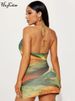 Hugcitar 2024 Scenery Print Halter Backless Hollow Out Ruffles Slit Sexy Slim Mini Dress Summer Fashion Beach Vacation Outfit_ecoleips.com