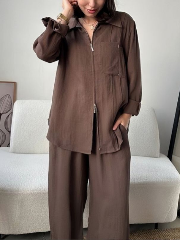 Women's Clothing Double Zipper Suit Long Sleeve Casual High End 2 Piece Set Lazy Loose Two Piece Set_ecoleips.com