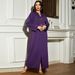 Deep Purple V-Neck Hand-Stitched Glass Rhinestone Elegant Slimming Dress For Women_ecoleips.com