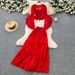 Women's French Style Red Ruffled Bell Sleeve V Neck Blouse And High Waisted Skirt Set Resort Inspired Two Piece Perfect For Autumn_ecoleips.com