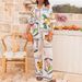 Women's Clothing New Personalized Graffiti Print Loose Large Size Casual Shirt Wide Leg Pants Suit_ecoleips.com