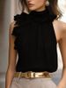 Elegant Petal Neck Halter Off-Shoulder Slim Fit Sleeveless Solid Color Top For Women_ecoleips.com