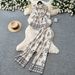 Women's Vintage Print Lapel Casual Two-Piece Set Long Sleeve Slim Fit Waist-Defining Stylish Outfit for Summer_ecoleips.com