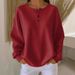 Women's Round Neck Waffle Knit Pullover Loose Top Solid Color Fashion T-Shirt Foreign Trade 2025 Autumn Winter New_ecoleips.com
