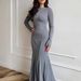 Women's Clothing Ribbed Knit Bodycon Dress – Long Sleeve Round Neck Belted Sweater Dress (Grey/Black, XS-XXXL)_ecoleips.com