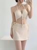 Women's Lace-Up Crochet Bikini Set - Sexy Halter Triangle Swimwear With Cut-Out Design (3-Piece High-Waisted Beach Vacation Pool Party Essential)_ecoleips.com
