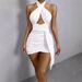 Sensual Crisscross Halter Bodycon Mini Dress With Ruffled High Waist For A Chic & Form-Fitting Look Flattering Neckline & Back_ecoleips.com