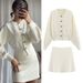 Women's Button-Down Knit Cardigan & Skirt Set | Spring/Summer Fashion Outfit | Streetwear Matching Set (S-L, White)_ecoleips.com