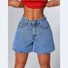 Classic Blue Denim Shorts For Women - Mid-Rise Straight Leg Summer Shorts With Button Detail, Comfort Stretch_ecoleips.com