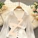 Women's Clothing Design Niche Ruffled Collar Long Sleeved Shirt Women's Temperament Irregular Hem Puff Sleeve Top_ecoleips.com