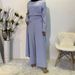 Verve New Fashion Casual Solid Color V-neck Patchwork Wide-leg Pants Muslim Set 6388_ecoleips.com