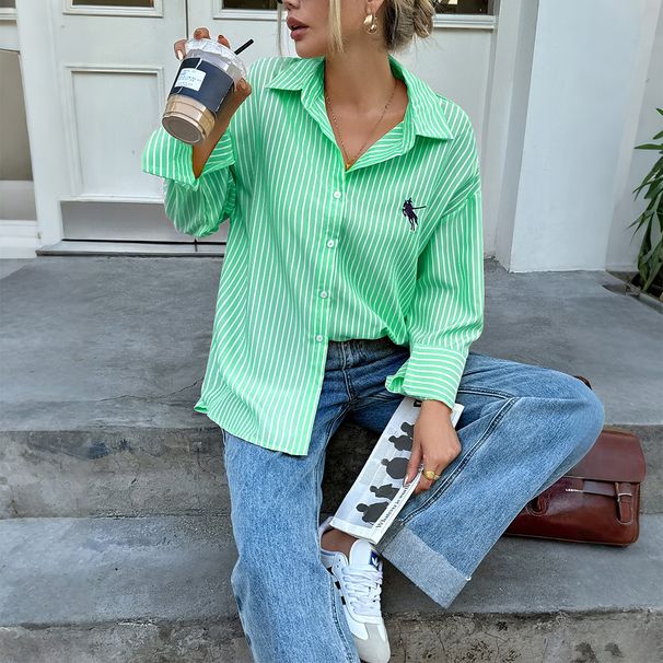 High-End Women's Striped Shirt Casual Vacation Style Long Sleeved European American Fashion Autumn/Winter Collection_ecoleips.com
