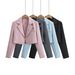 Women's Clothing High Grade Solid Color Buttonless Short Suit Jacket Autumn Temperament High Waist Shoulder Pad Long Sleeve Small Suit Top_ecoleips.com