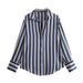 Verve ZA Autumn New Women's Versatile Striped Turn-down Collar Single-breasted Long Sleeve Draped Satin Texture Shirt_ecoleips.com