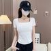 Spring And Summer Low-necked Slim-fitting And Thin-showing Collarbone Bottoming Shirt With Inner Collar Thickened Top_ecoleips.com