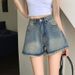 2025s Spicy Girl Denim Shorts For Women Summer New Ins Casual High Waist Retro Frayed Wide Leg A-line Ultra Short Hot Pants_ecoleips.com