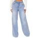 Women's Clothing Women's Denim High Waist Drawstring Loose Wide Leg Light Blue Jeans Women's JEANS_ecoleips.com