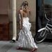 Talenza Ruffled Slit Dress Women's Sexy V Neck See Through Backless Halter Sling Long Dress Female Party Elegant Chiffon Dresses_ecoleips.com