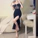 Women's Sexy Solid Color Halter Mesh High Slit Midi Dress – Summer Resort Gown 2026_ecoleips.com